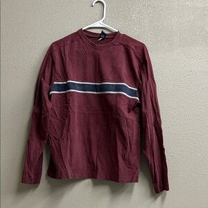 GAP Men's Maroon Long Sleeve Tee with Stripe